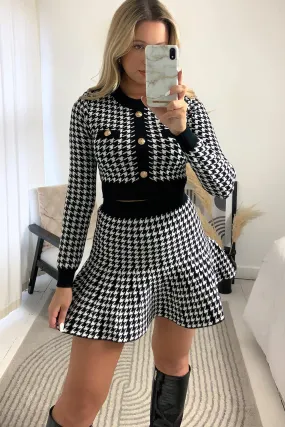 Amiee Black and White Houndstooth Crop Top and Skirt Co-Ord Set