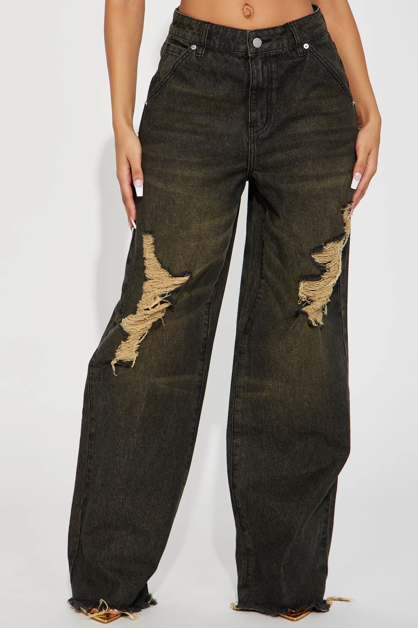 Belleville Baggy Ripped Non Stretch Jeans - Black Wash