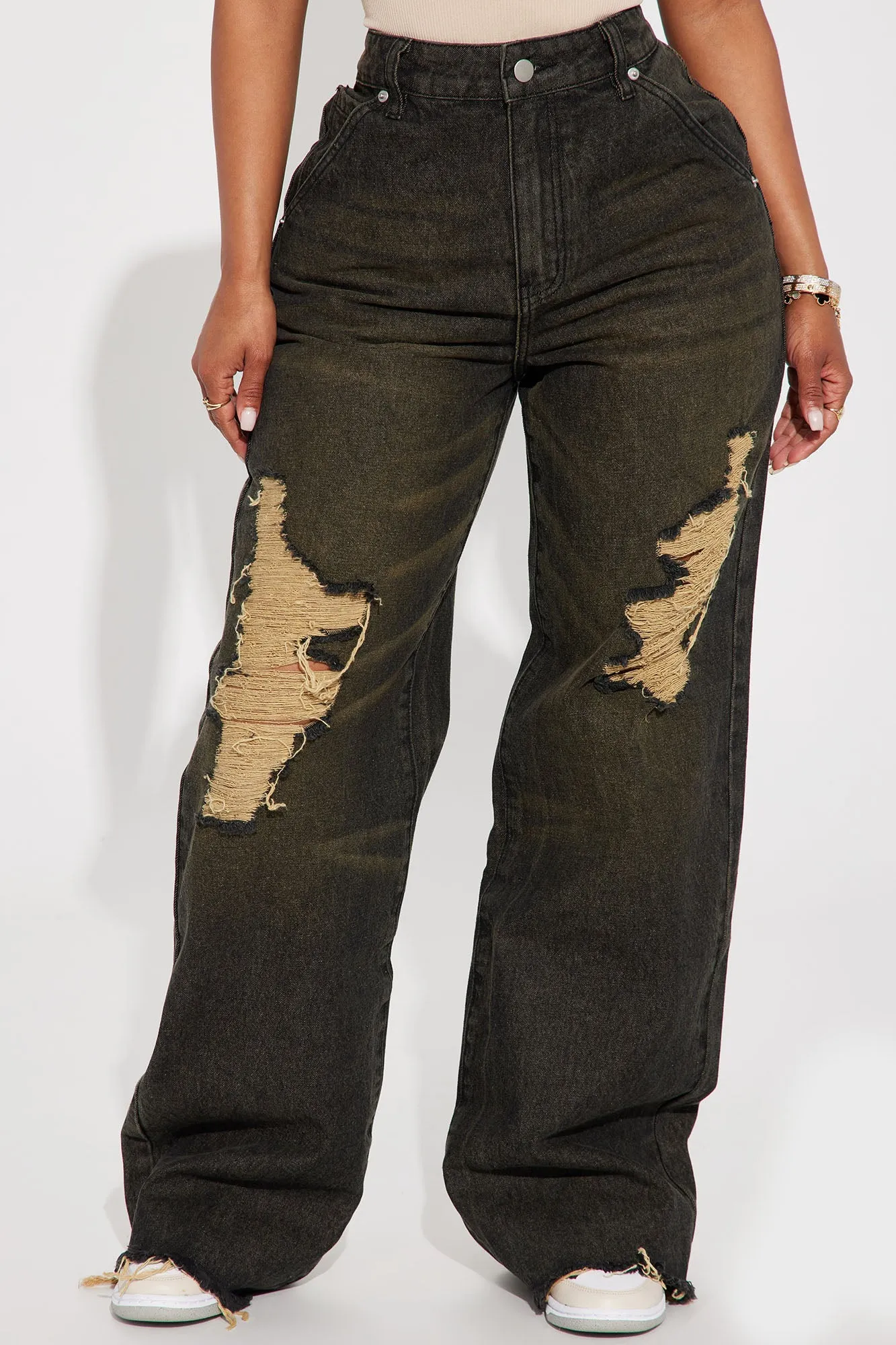 Belleville Baggy Ripped Non Stretch Jeans - Black Wash