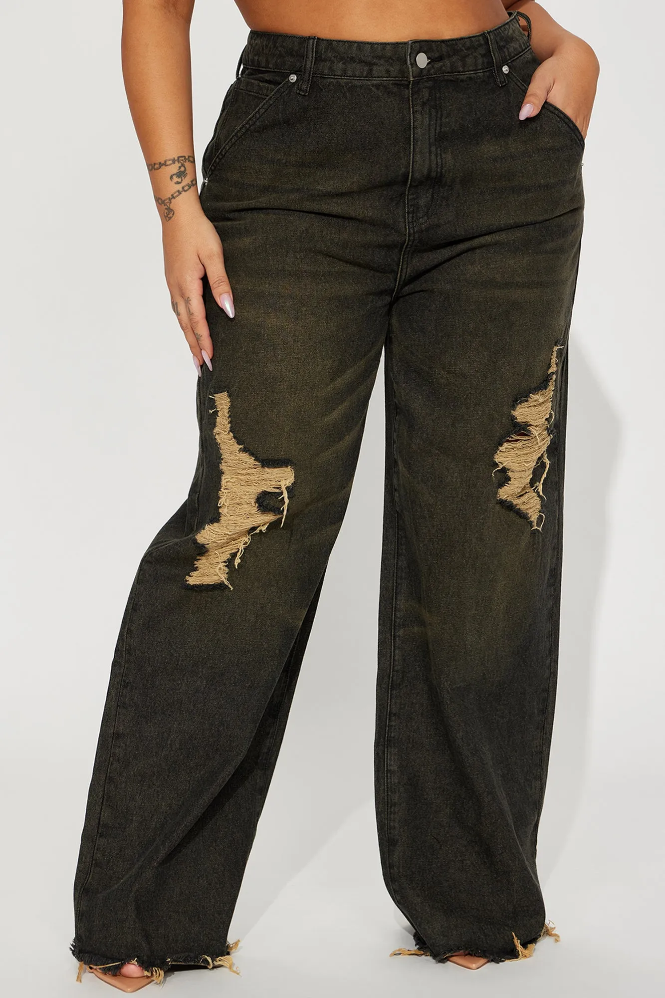 Belleville Baggy Ripped Non Stretch Jeans - Black Wash