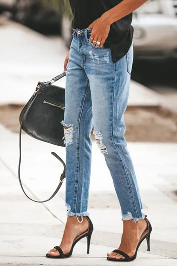 BerryBetty -  Ripped Slim Fit Washed Jeans