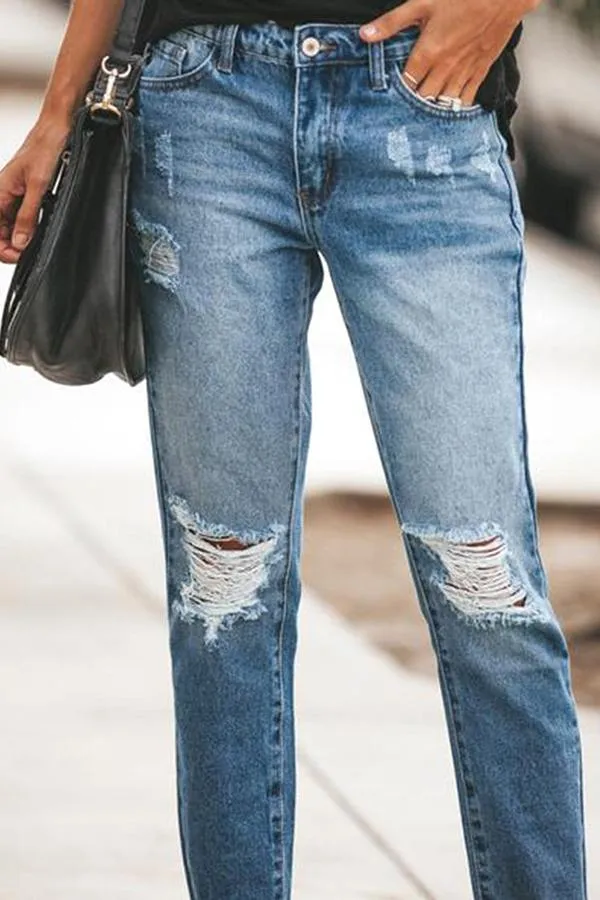 BerryBetty -  Ripped Slim Fit Washed Jeans
