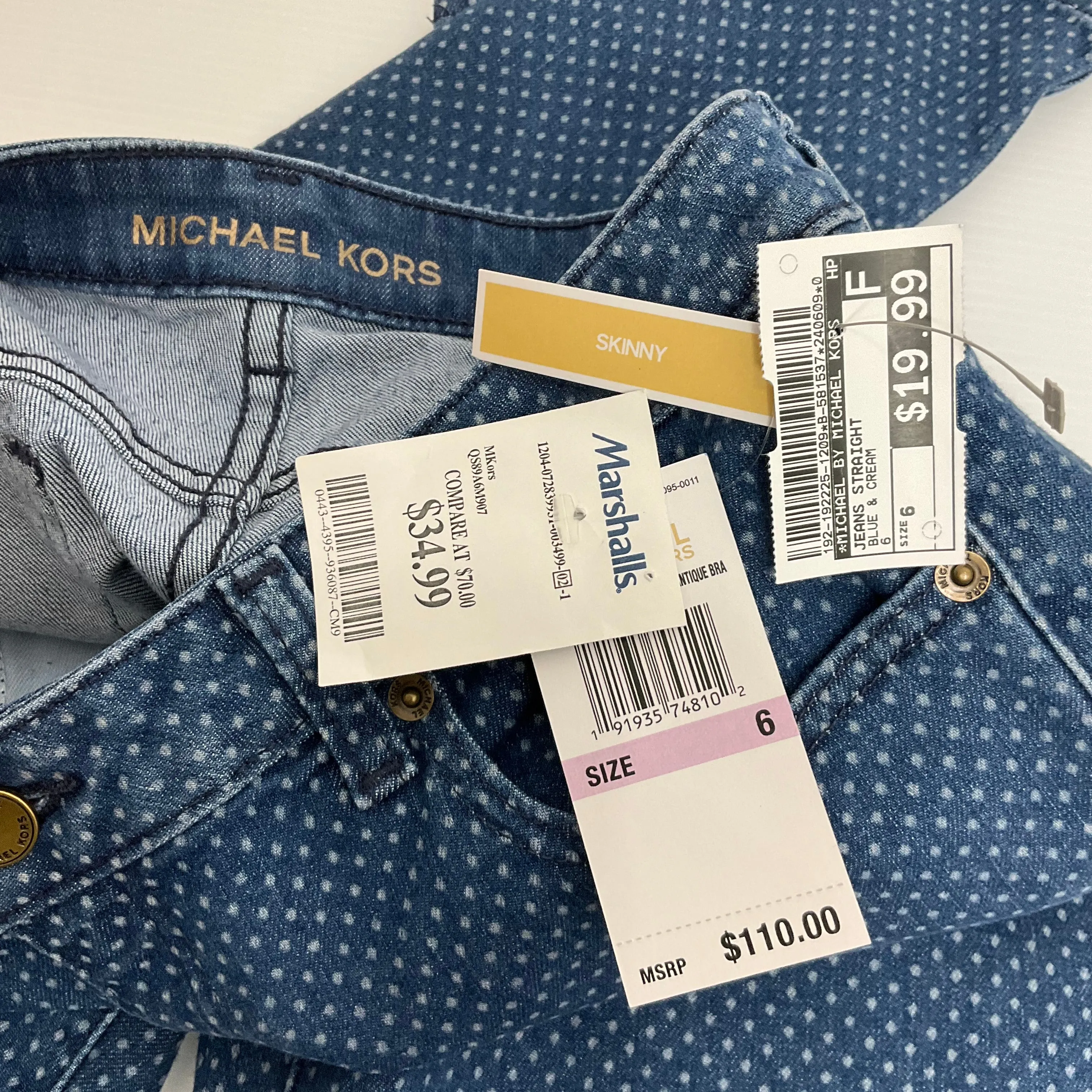 Blue & Cream Jeans Straight Michael By Michael Kors, Size 6