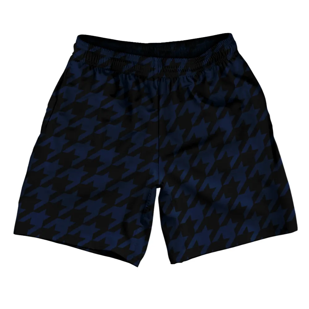 Blue Navy And Black Houndstooth Athletic Running Fitness Exercise Shorts 7" Inseam Shorts Made In USA