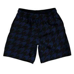 Blue Navy And Black Houndstooth Athletic Running Fitness Exercise Shorts 7" Inseam Shorts Made In USA