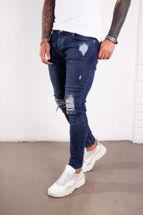 Blue Ripped Ultra Skinny Jeans BI-001 Streetwear Jeans