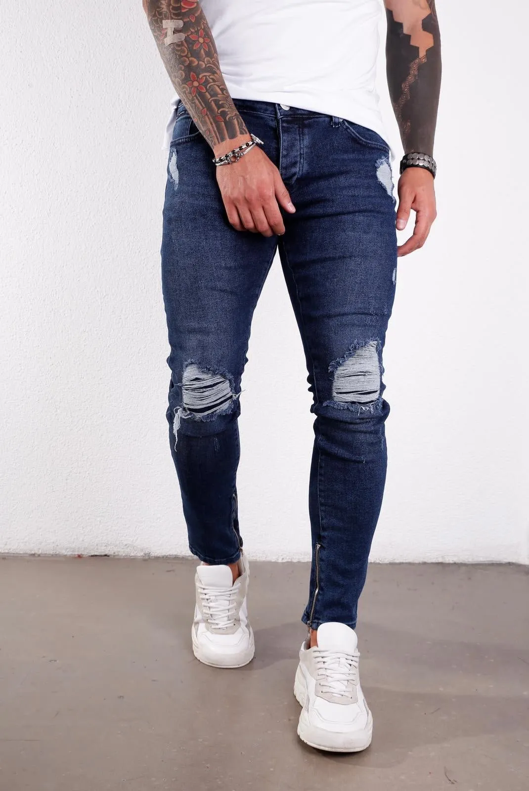 Blue Ripped Ultra Skinny Jeans BI-001 Streetwear Jeans