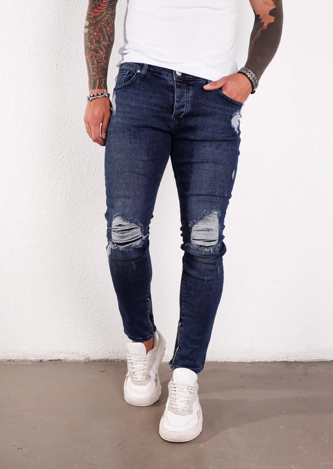 Blue Ripped Ultra Skinny Jeans BI-001 Streetwear Jeans