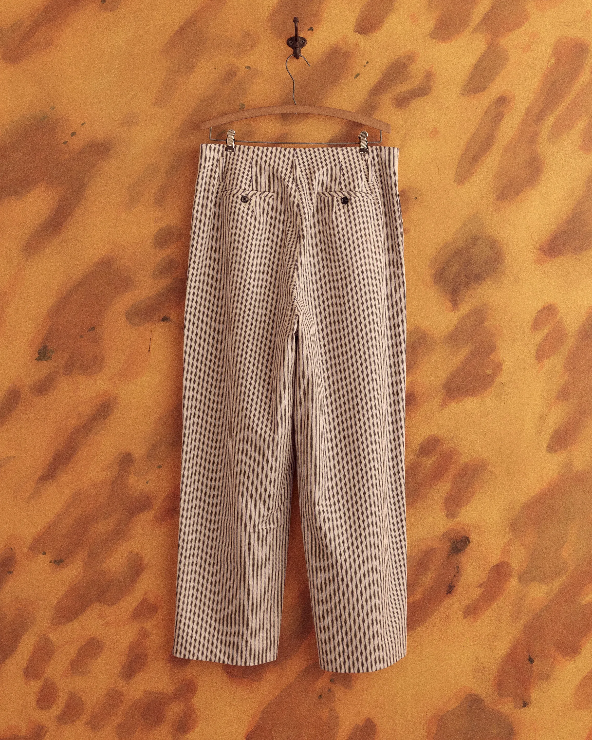 Mens Slim-Fit Blue Turmeric Print Ticking Trousers - Size 32