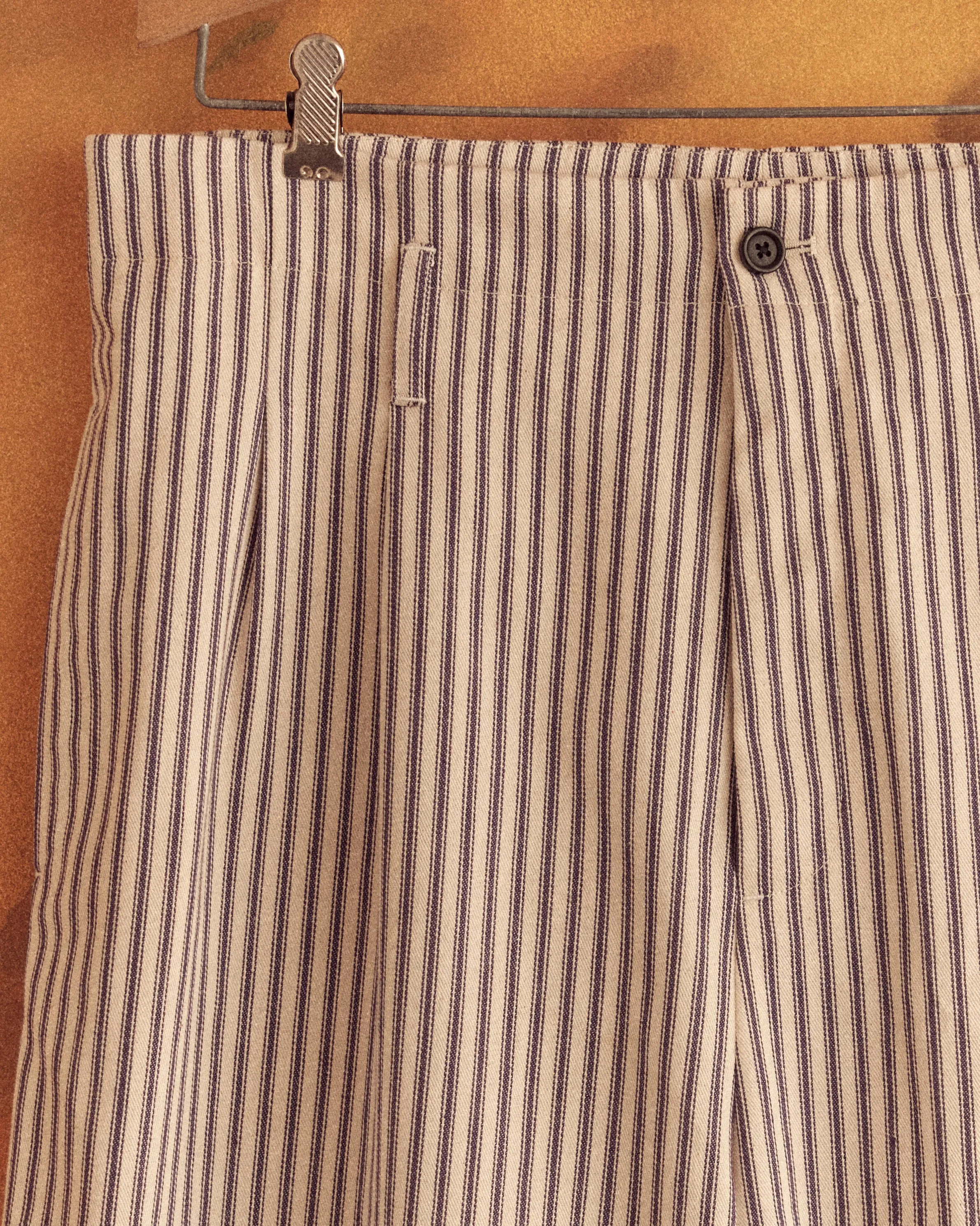 Mens Slim-Fit Blue Turmeric Print Ticking Trousers - Size 32