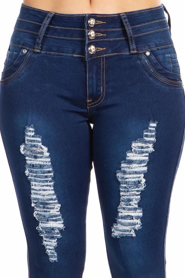 Embroidered Floral Ripped Capri Jeans