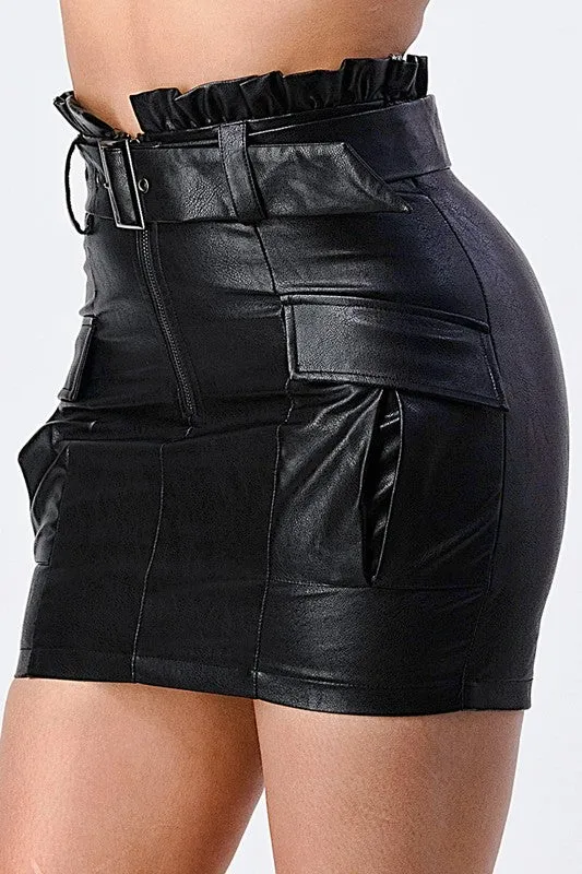 FAUX LEATHER BELTED MINI SKIRT