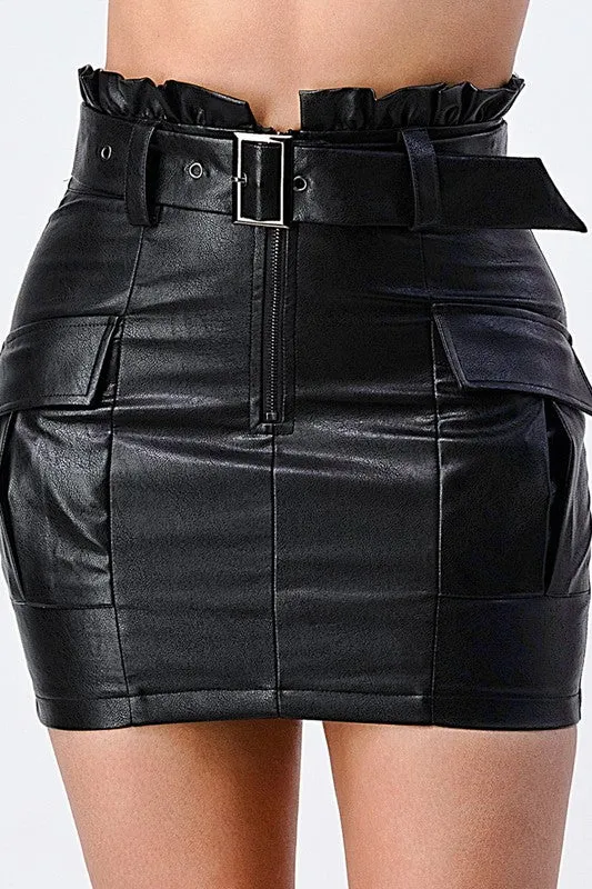 FAUX LEATHER BELTED MINI SKIRT