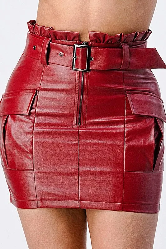 FAUX LEATHER BELTED MINI SKIRT