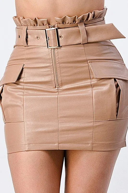 FAUX LEATHER BELTED MINI SKIRT