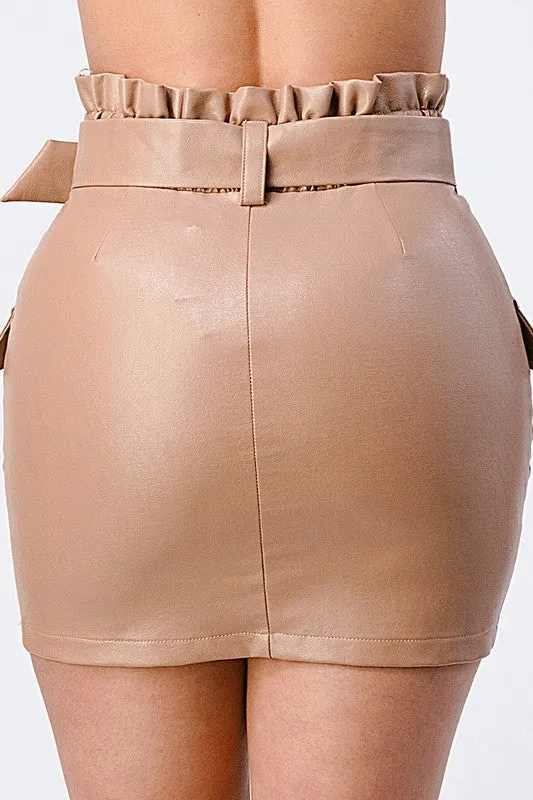 FAUX LEATHER BELTED MINI SKIRT