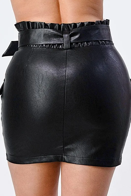 FAUX LEATHER BELTED MINI SKIRT