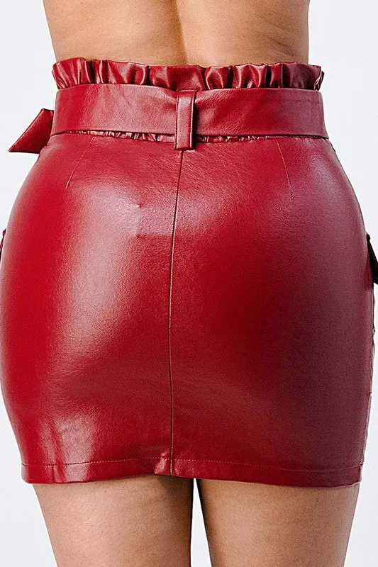 FAUX LEATHER BELTED MINI SKIRT