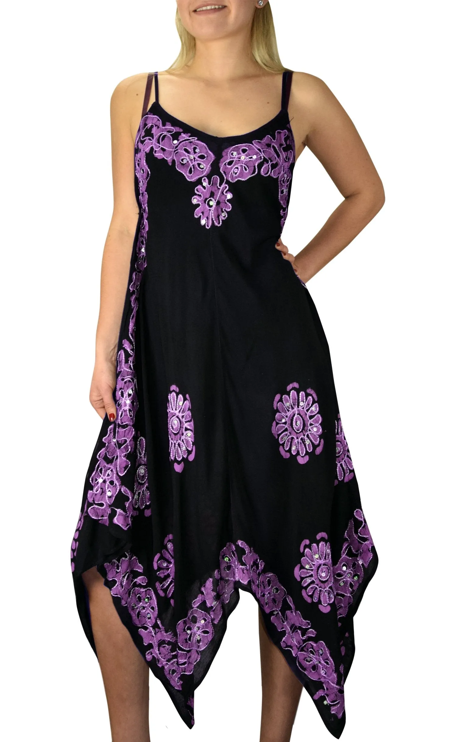 Floral Tie Dye Handkercheif Hem Sleeveless Summer Dress Cover up