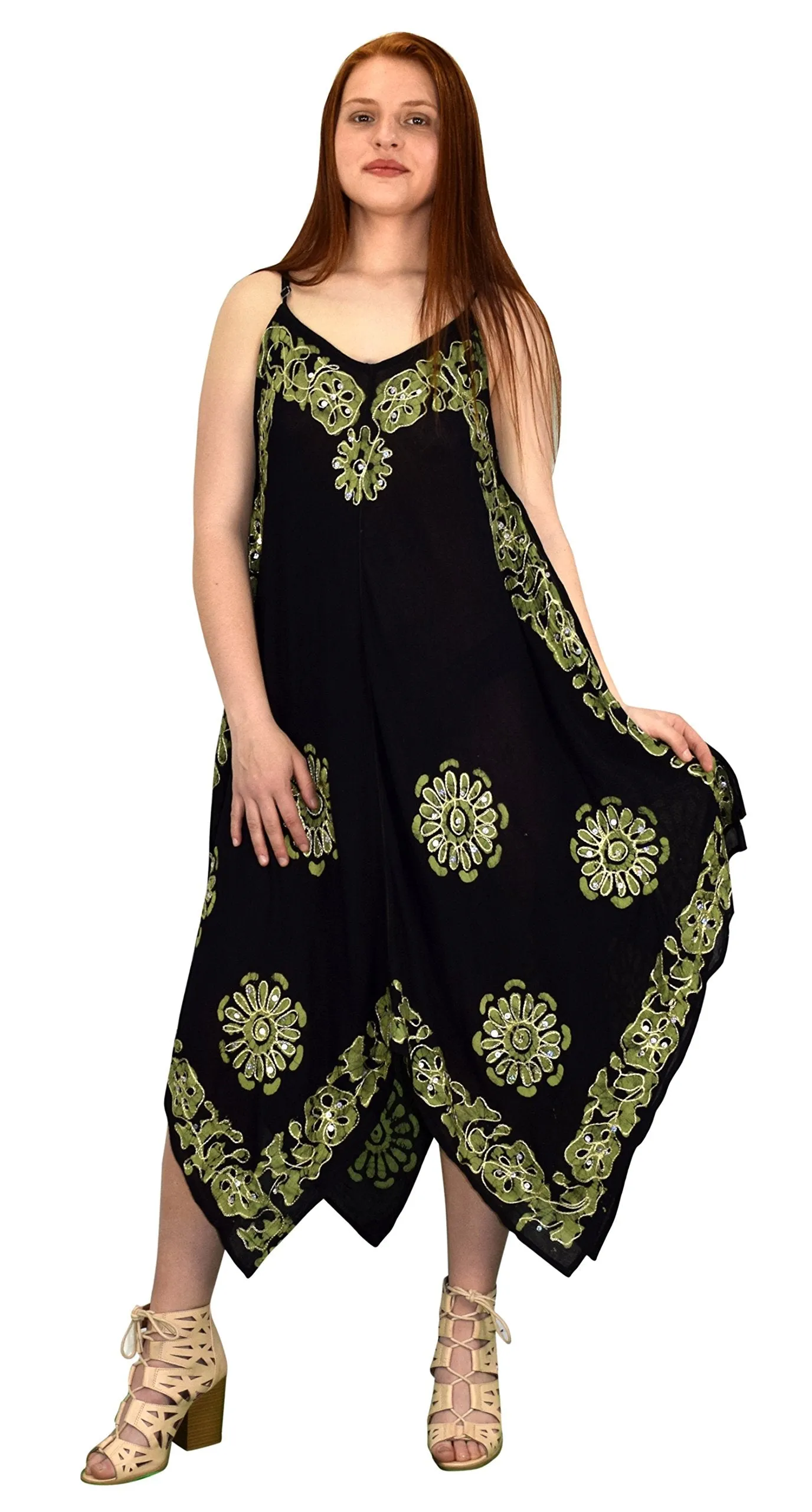Floral Tie Dye Handkercheif Hem Sleeveless Summer Dress Cover up