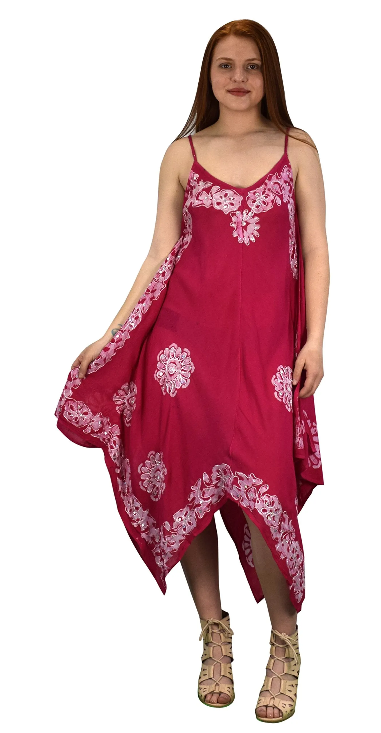 Floral Tie Dye Handkercheif Hem Sleeveless Summer Dress Cover up