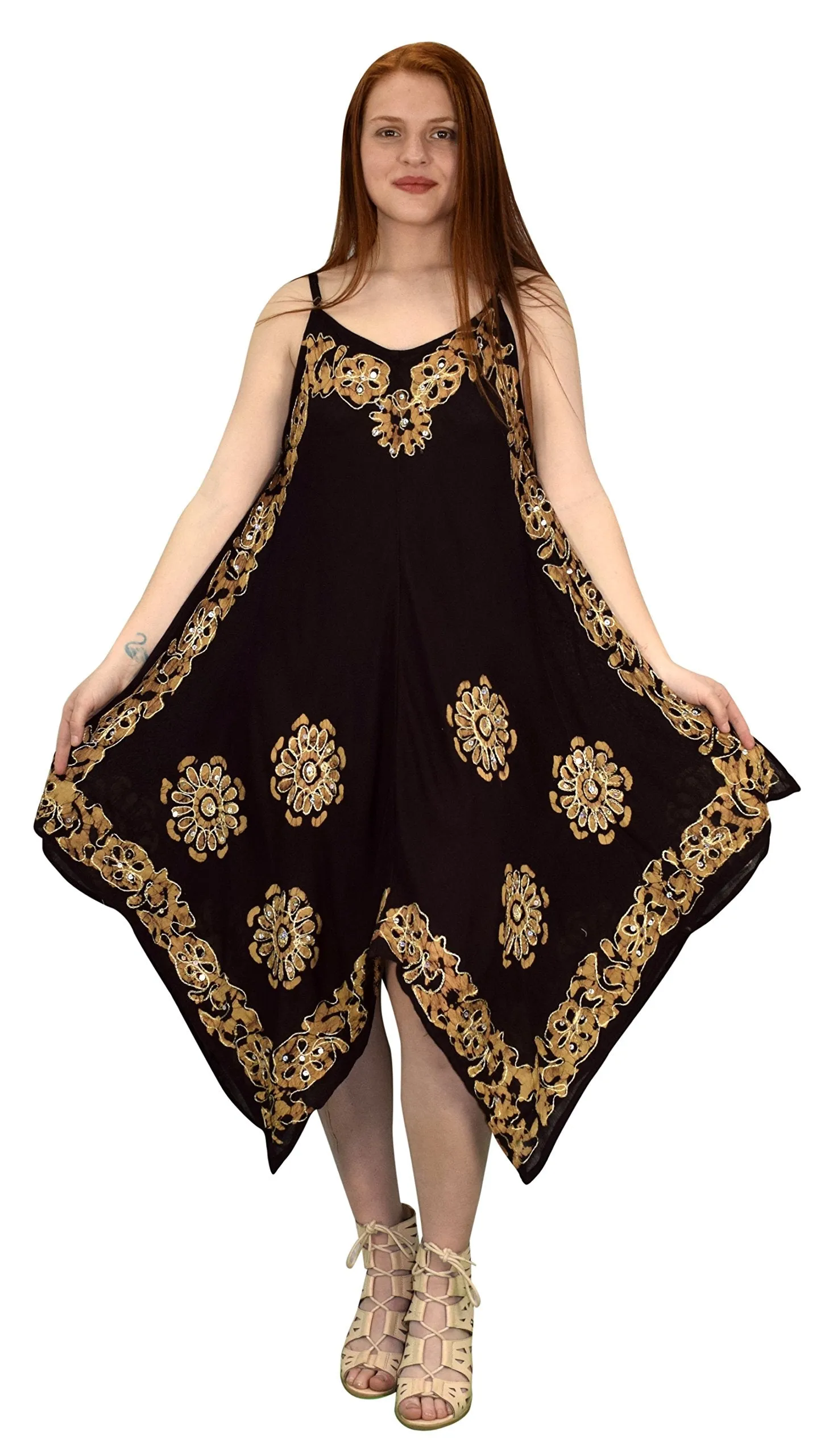 Floral Tie Dye Handkercheif Hem Sleeveless Summer Dress Cover up