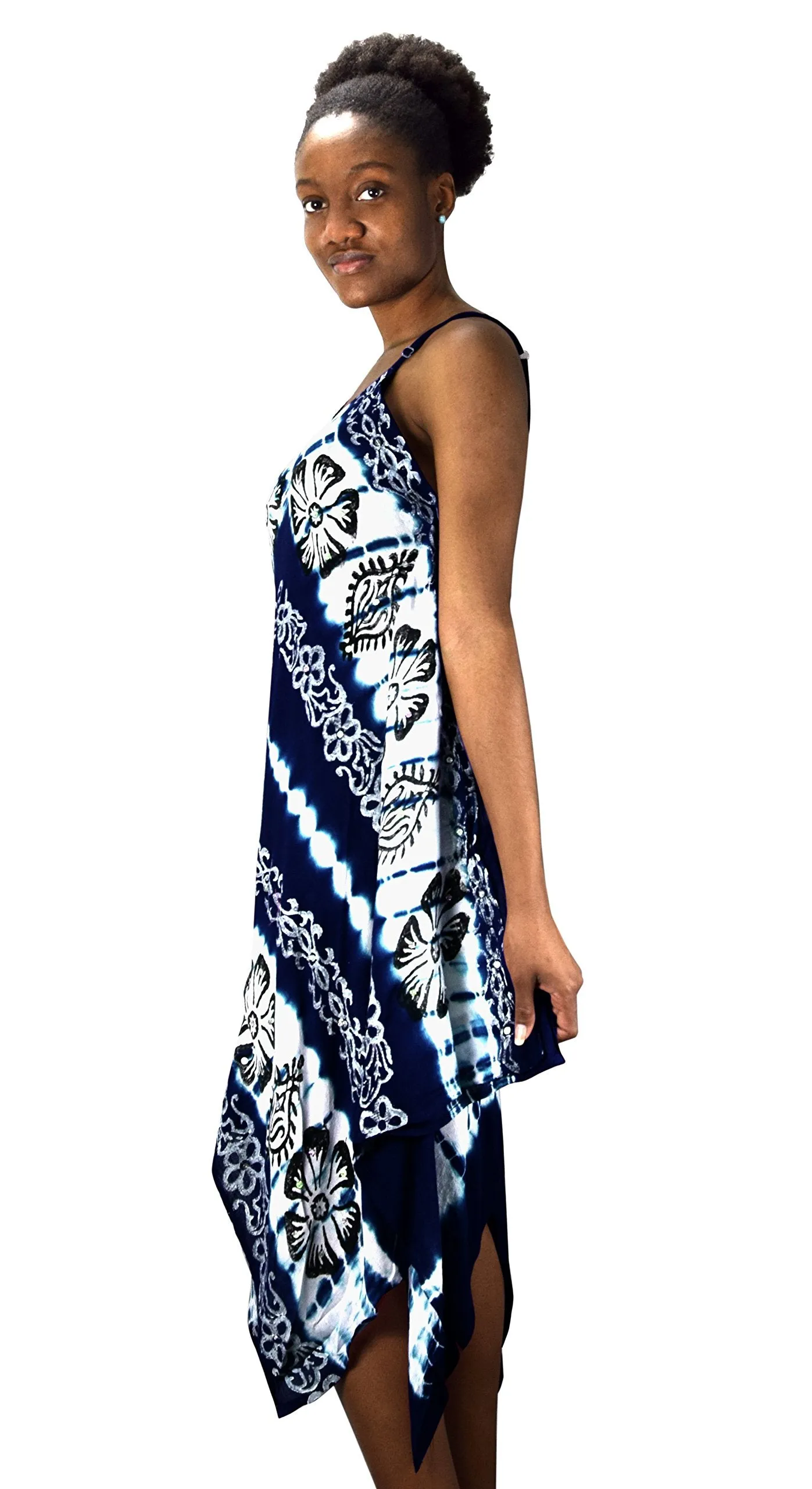 Floral Tie Dye Handkercheif Hem Sleeveless Summer Dress Cover up
