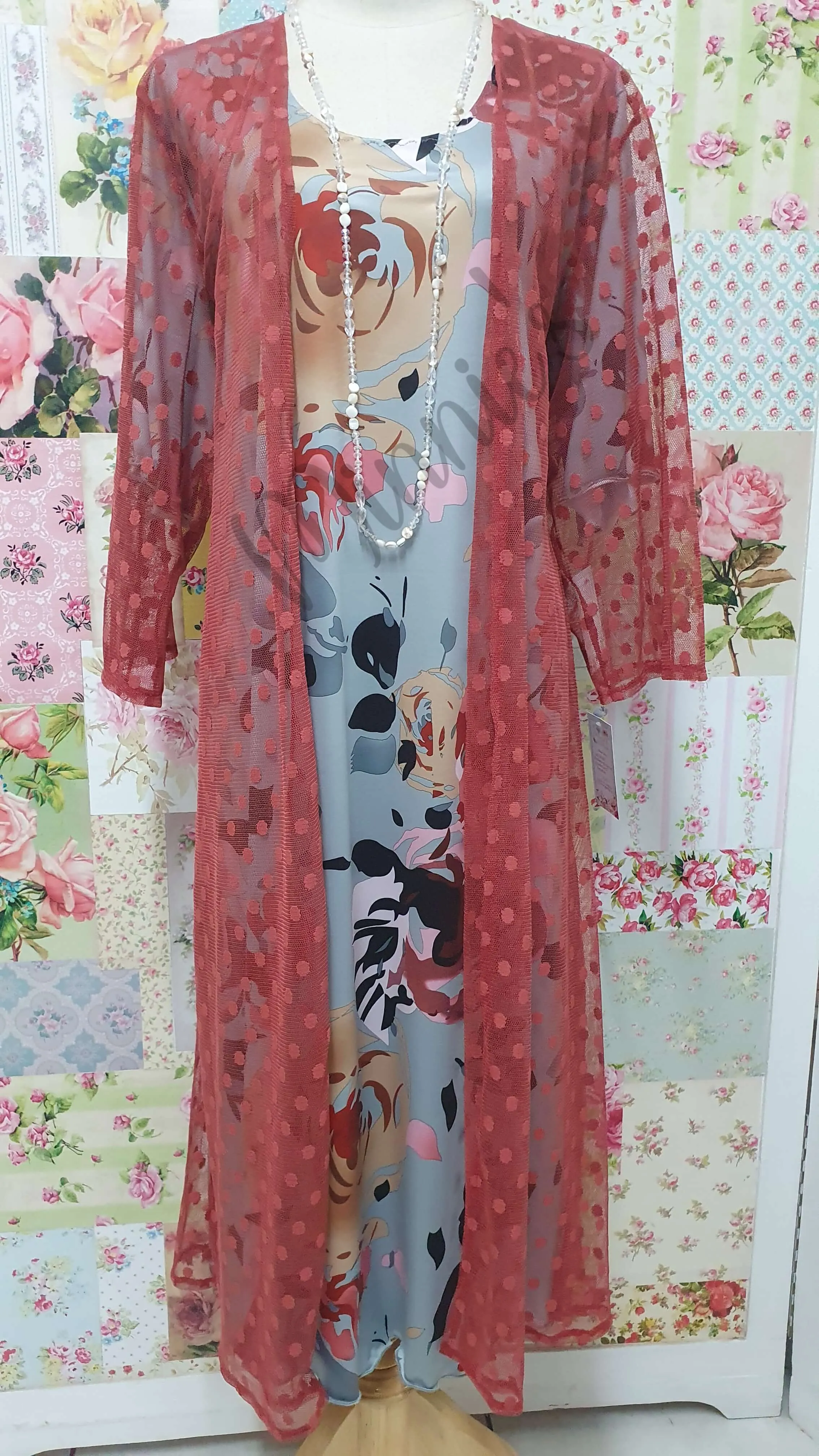 Grey Floral Dress LR077