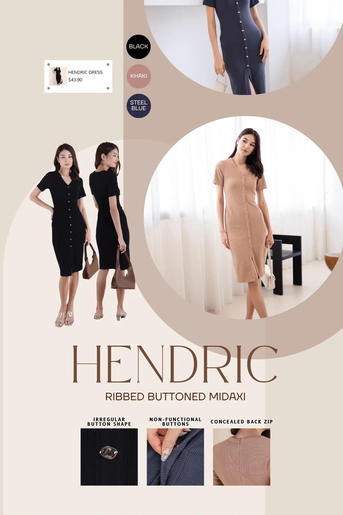 HENDRIC RIBBED BUTTONED MIDAXI IN STEEL BLUE