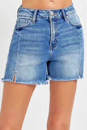 Just BE. RISEN Front Slit Raw Hem Denim Shorts