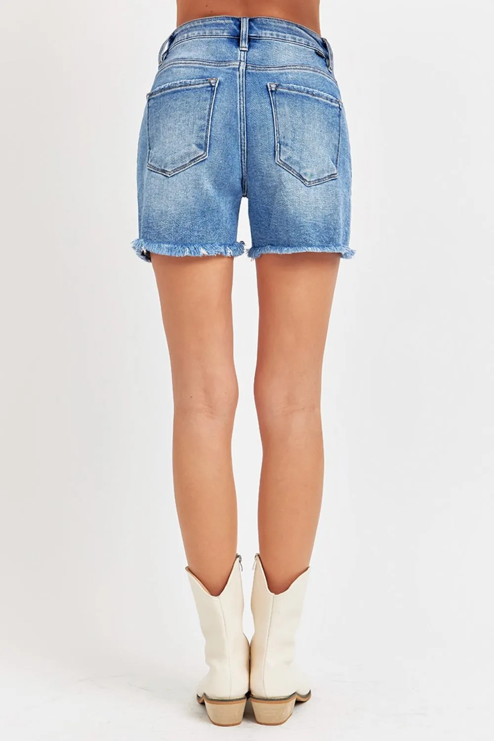 Just BE. RISEN Front Slit Raw Hem Denim Shorts