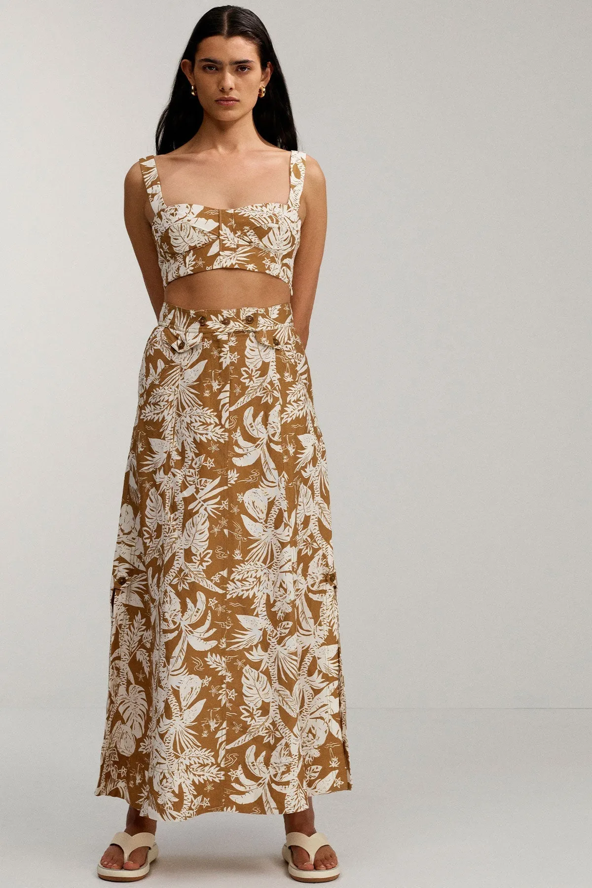 KIANA LINEN SIDE SPLIT MIDI SKIRT
