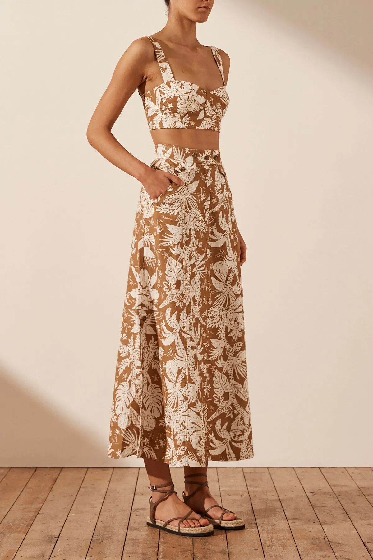KIANA LINEN SIDE SPLIT MIDI SKIRT