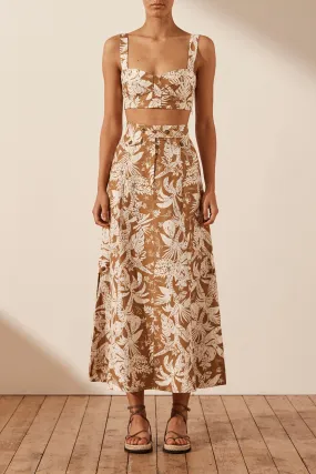 KIANA LINEN SIDE SPLIT MIDI SKIRT