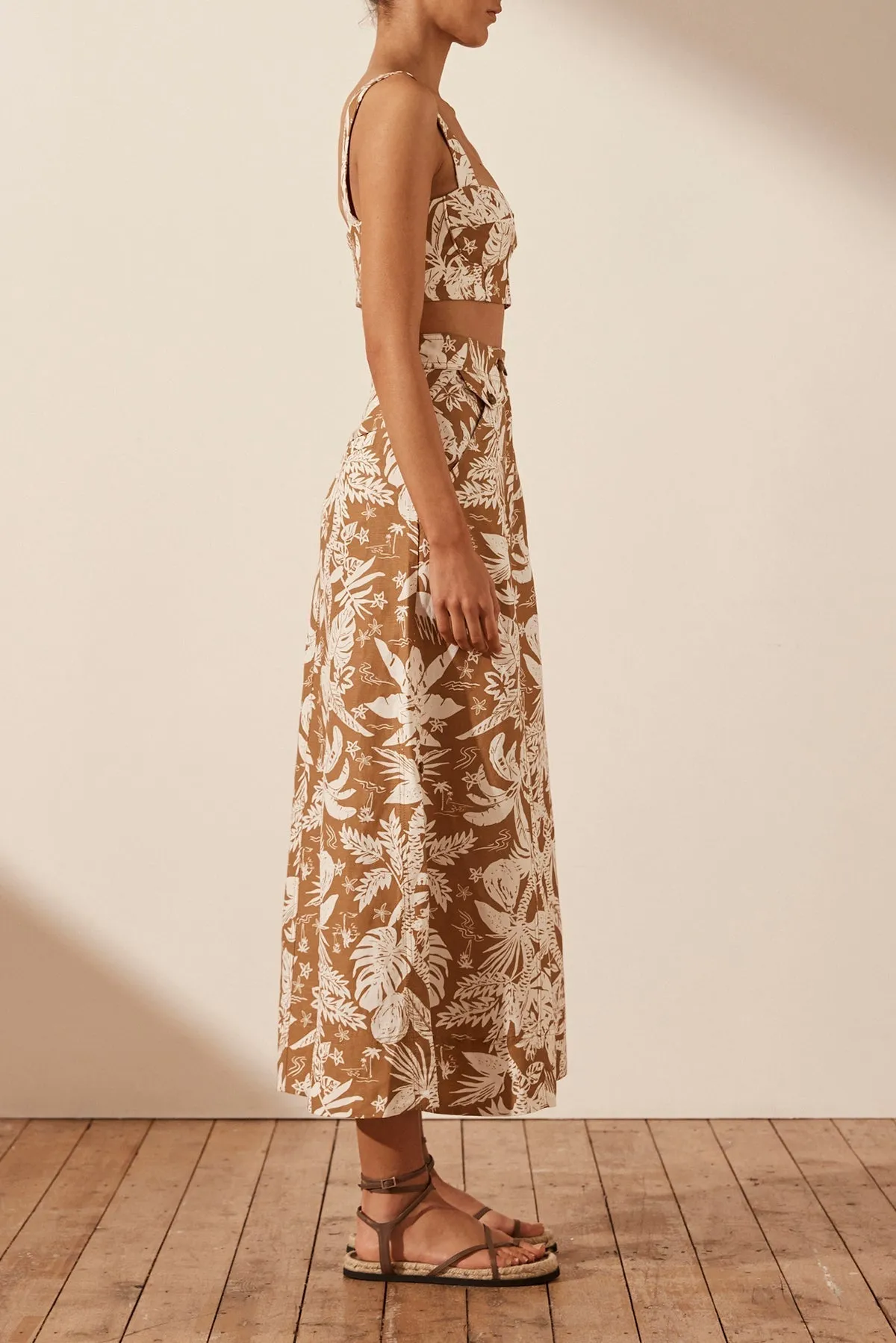KIANA LINEN SIDE SPLIT MIDI SKIRT