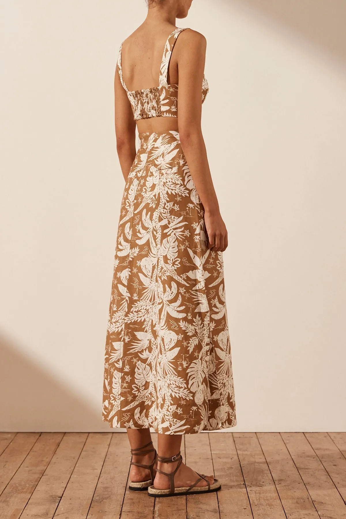 KIANA LINEN SIDE SPLIT MIDI SKIRT