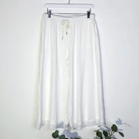 Linen viscose mix cropped straight leg vintage trousers with raw edge detail (M-L)