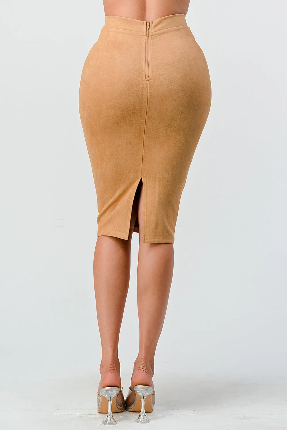 LUX TECHNO SUEDE HIGH WAIST BODYCON MIDI SKIRT