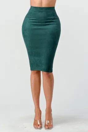 LUX TECHNO SUEDE HIGH WAIST BODYCON MIDI SKIRT