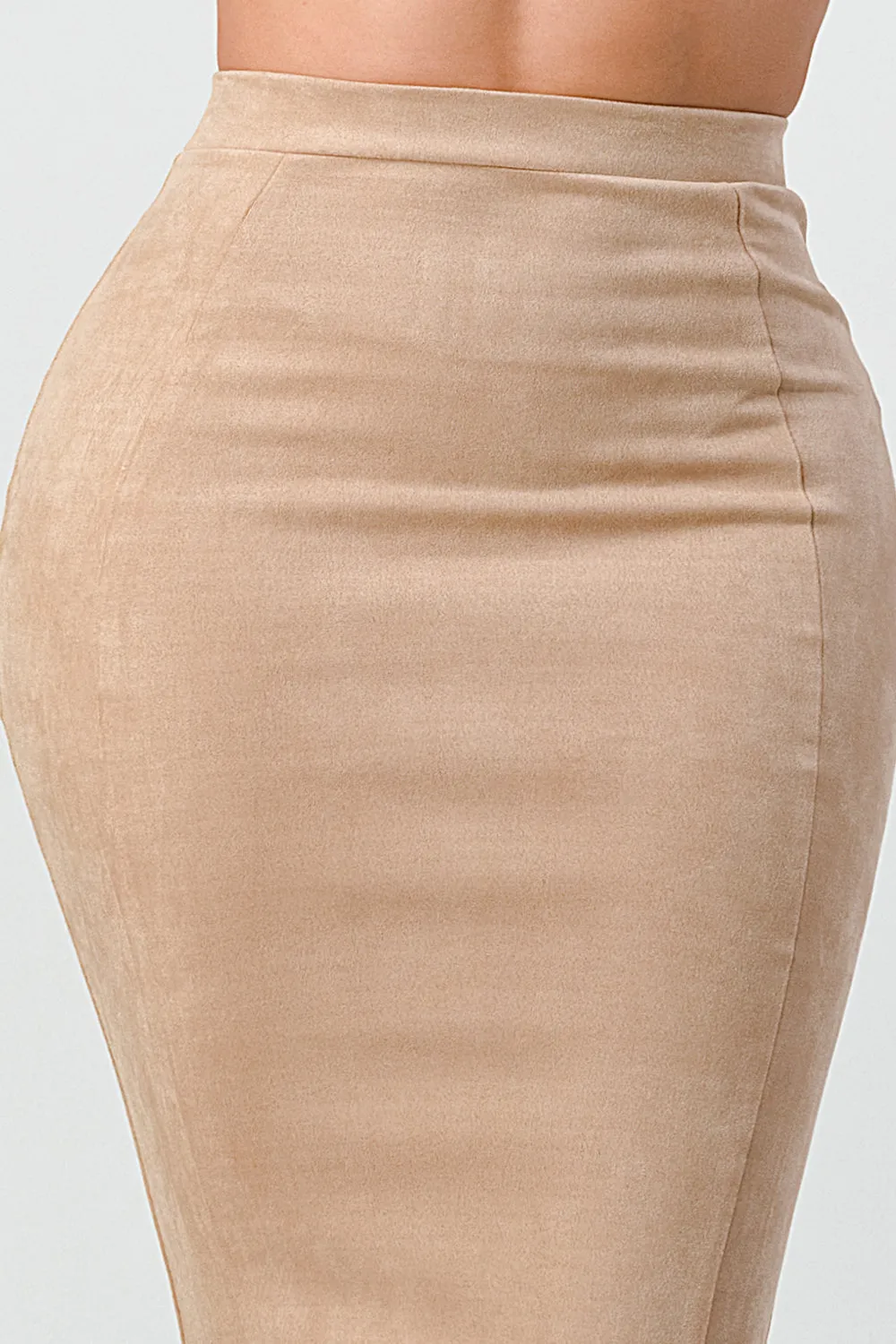 LUX TECHNO SUEDE HIGH WAIST BODYCON MIDI SKIRT