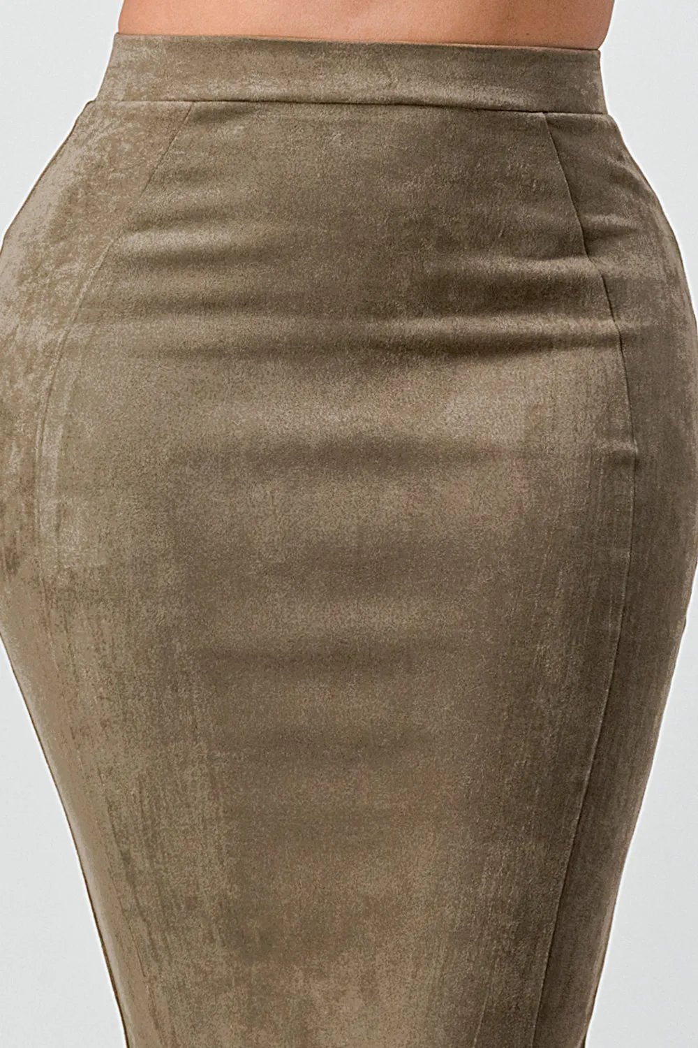 LUX TECHNO SUEDE HIGH WAIST BODYCON MIDI SKIRT