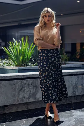 MOCK WRAP LOW RUFFLE FLORAL SKIRT 25103