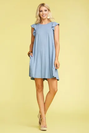 Ruffle Detailed Princess Seam Dress- Blue