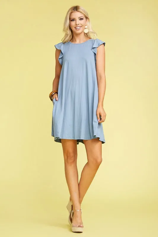 Ruffle Detailed Princess Seam Dress- Blue