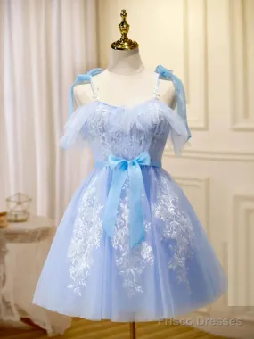 Short Blue Lace Prom Dresses, Short Blue Lace Formal Graduation Dresses