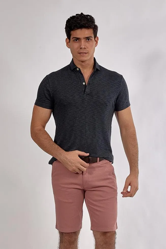 Short Sleeve Textured Polo Shirt BLACK