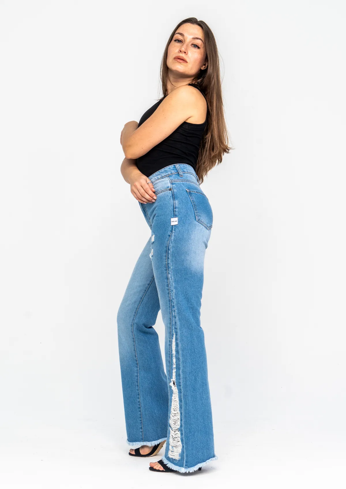 Side Ripped Flare Jeans