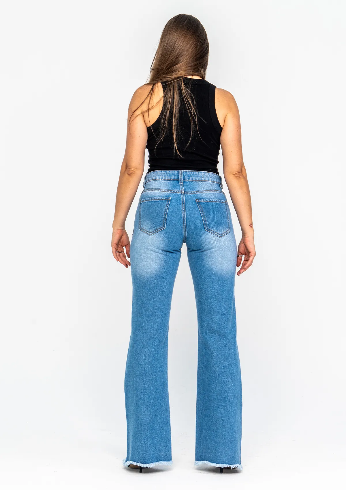Side Ripped Flare Jeans