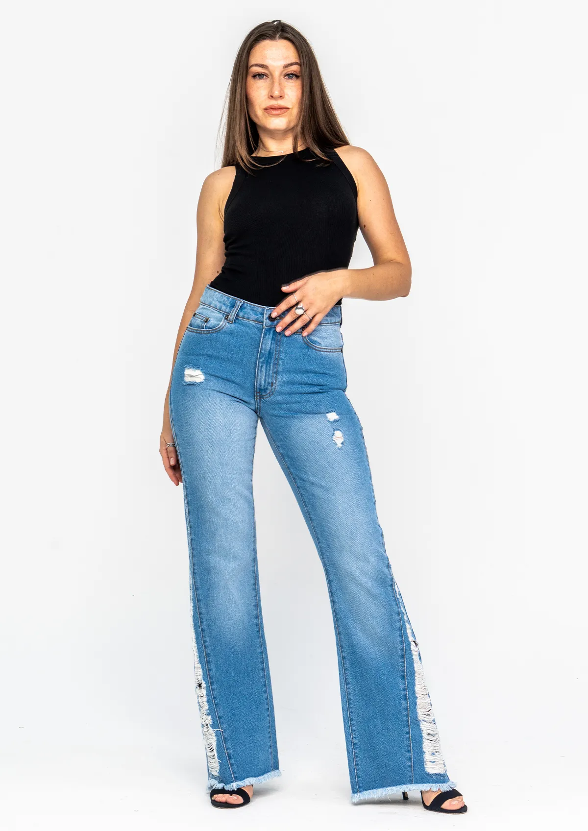 Side Ripped Flare Jeans
