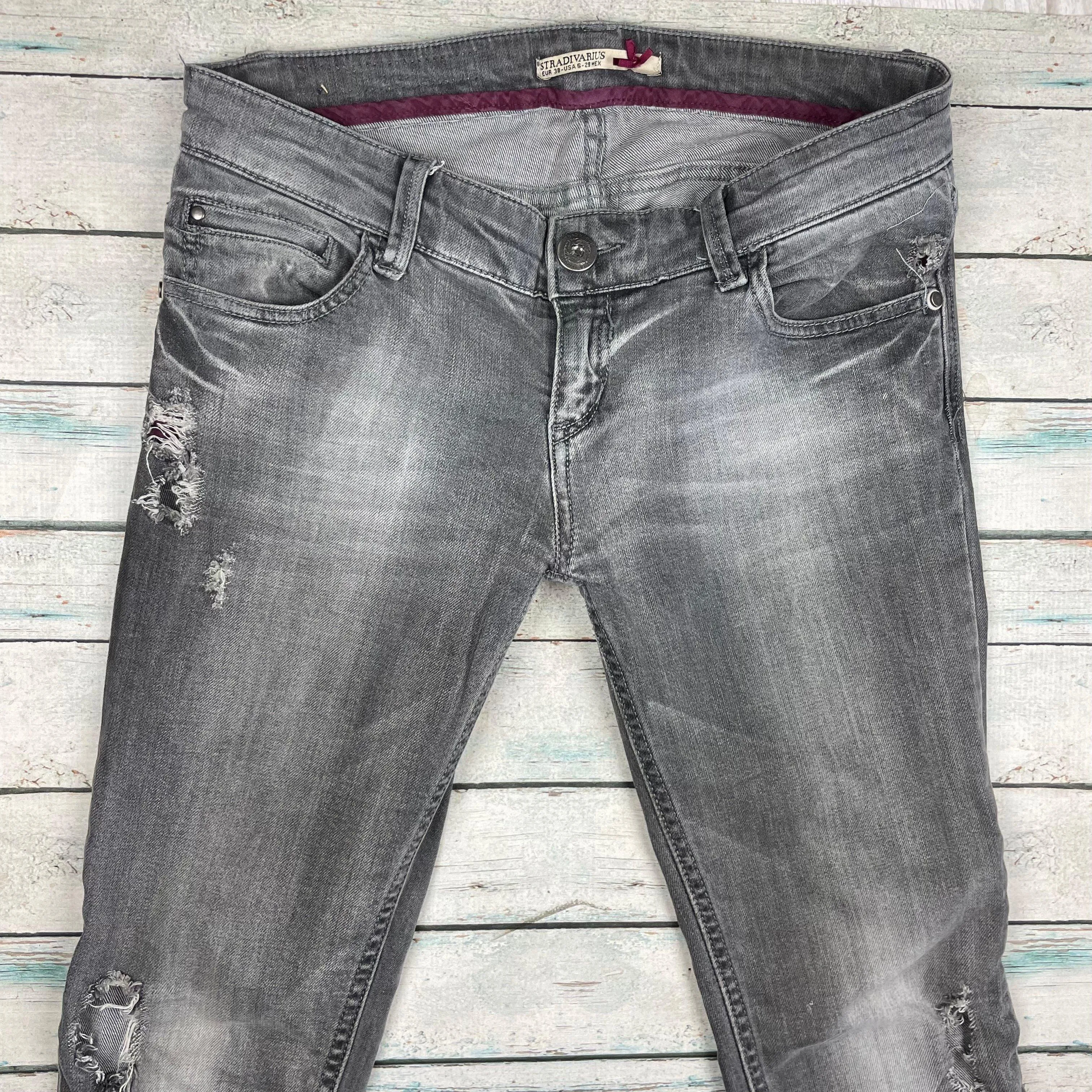 Stradivarius Grey Distressed Stretch Skinny Jeans -Size 10